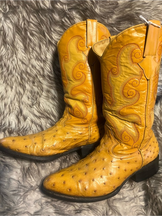 Men\'s Yellow Ostrich Leather Western Boots Sz 9.5 main image 8